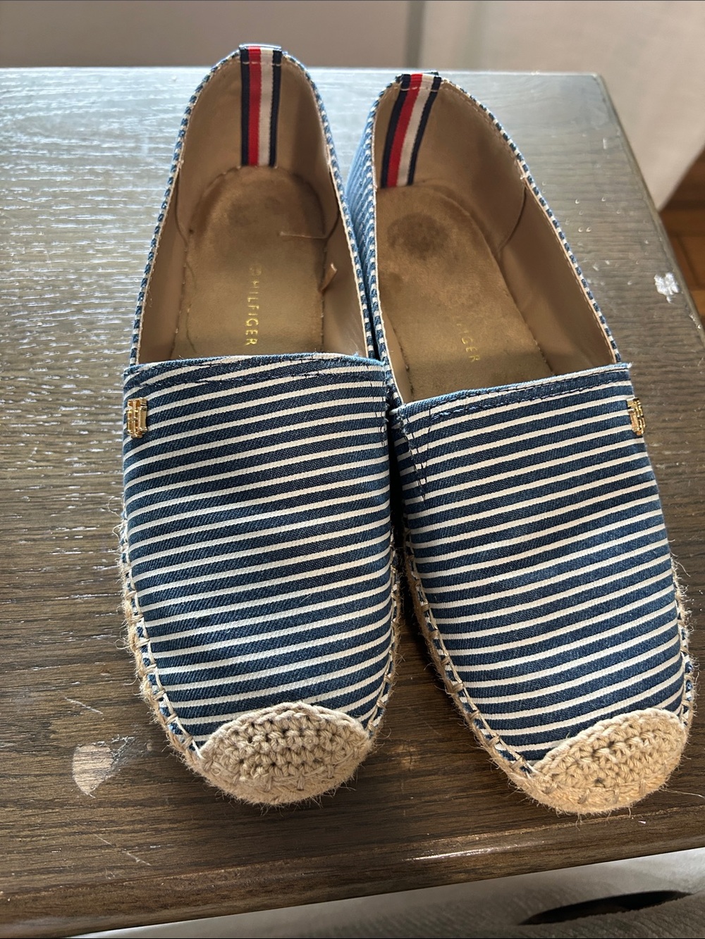 Tommy Hilfiger Blue and White Striped Espadrilles